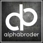 A black and white picture of the alphabroder logo.