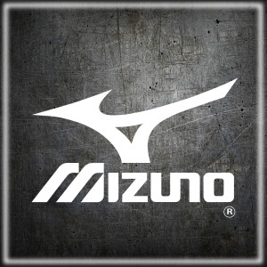 A black and white logo of mizuno