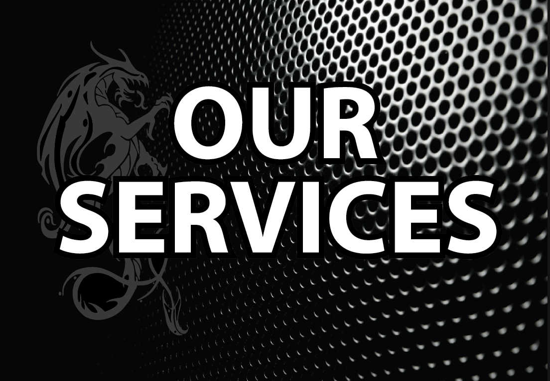A black and white image of the words our services.