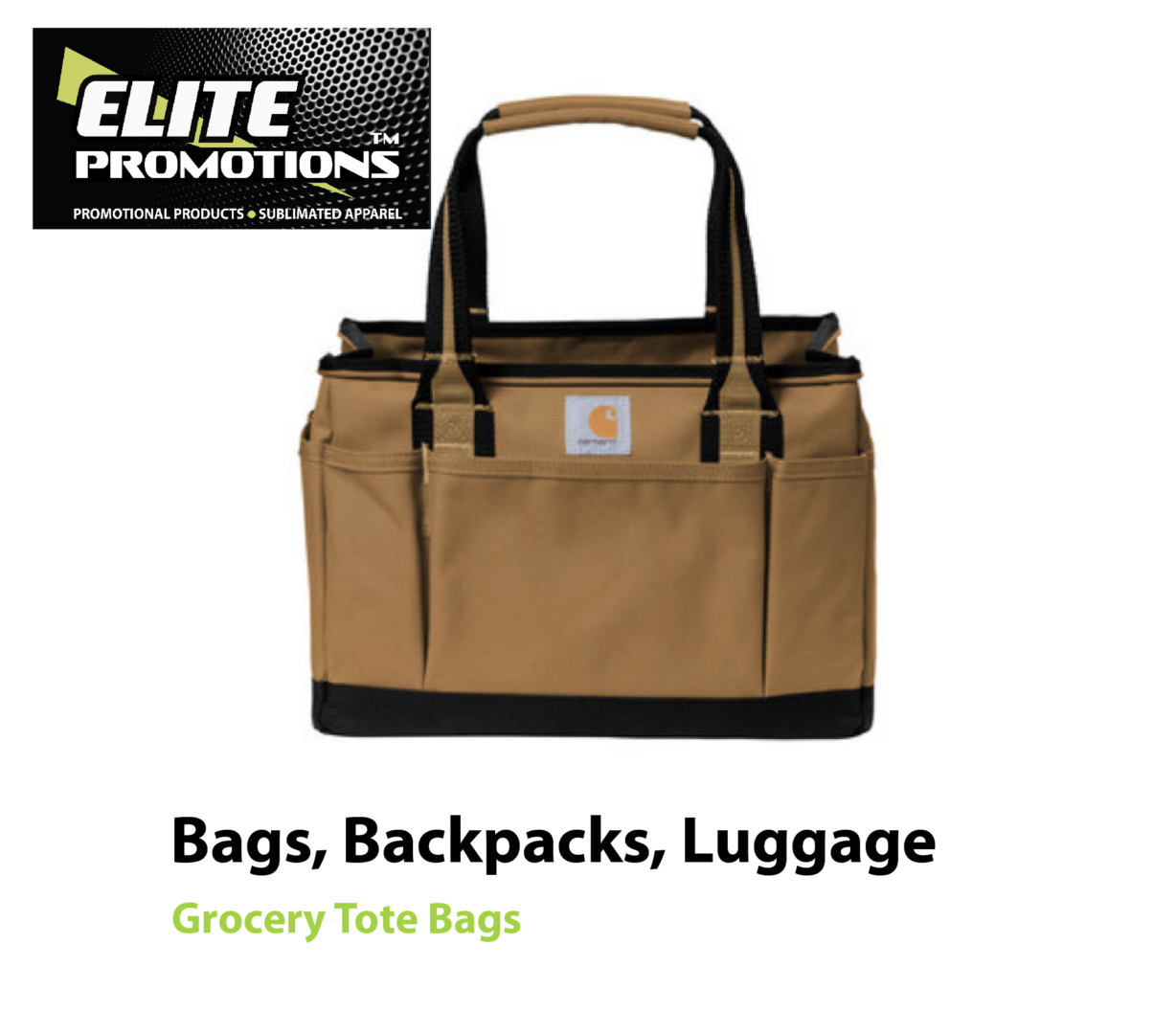 A brown and black bag with the words " bags, backpacks, luggage " on it.