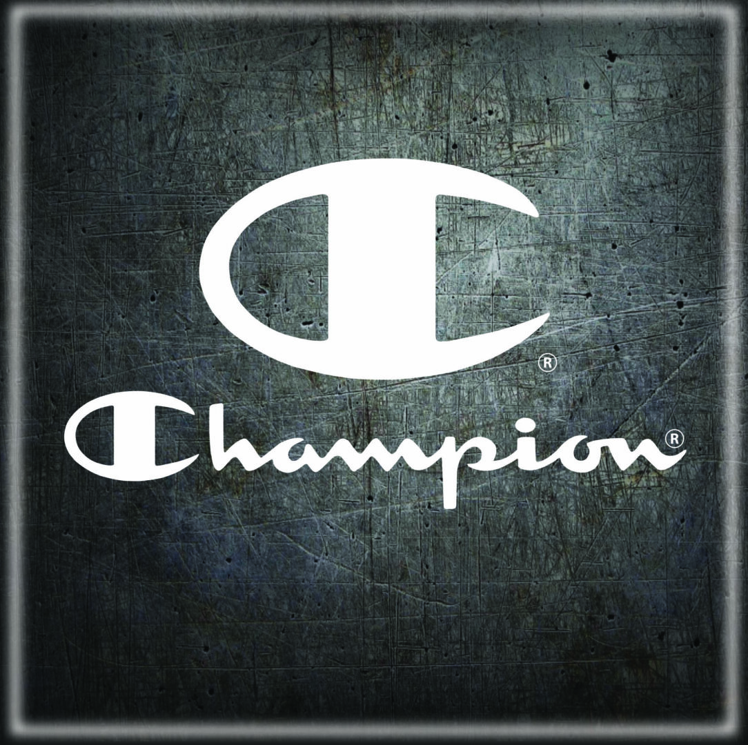 A picture of the word champion on a wall.